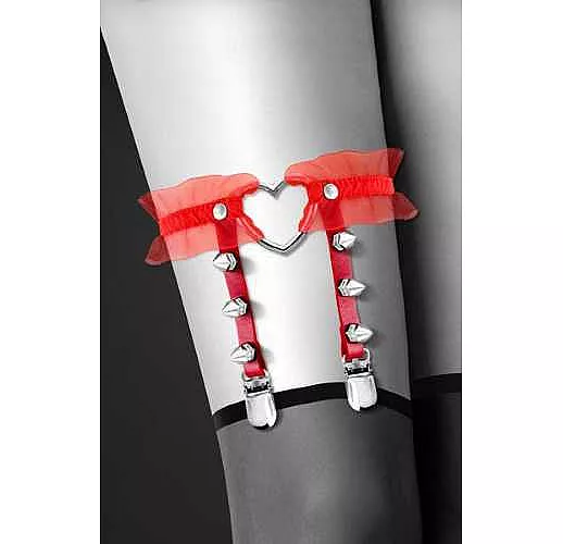Красная подвязка с сердцем и шипами GARTER WITH HEART S-M-L