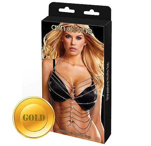 Золотистый топ из кристаллов Rhinestone Hottie Top S-M-L золотистый