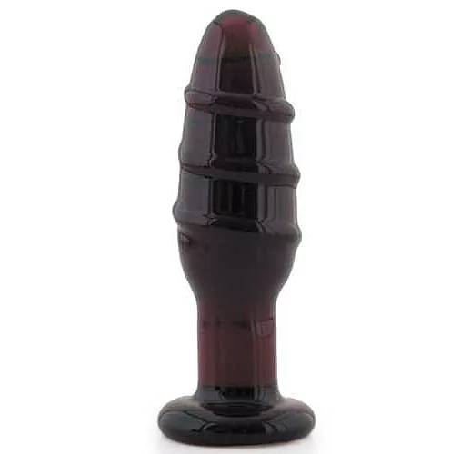 Бордовая стеклянная пробочка со спиралевидным рельефом - 11 см.