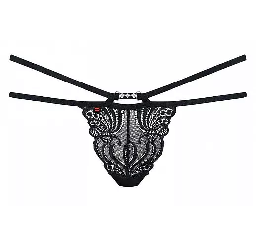 Ажурные трусики-стринги с двойными бретелями L-XL черный