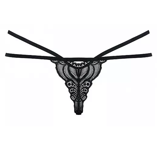 Ажурные трусики-стринги с двойными бретелями L-XL черный