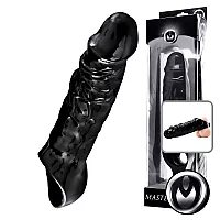 Внушительная чёрная насадка на член XR "Black Mamba" с рельефом для стимуляции и кольцом - 22,8 см.