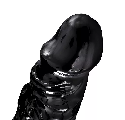 Внушительная чёрная насадка на член XR "Black Mamba" с рельефом для стимуляции и кольцом - 22,8 см.