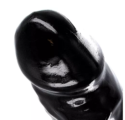 Внушительная чёрная насадка на член XR "Black Mamba" с рельефом для стимуляции и кольцом - 22,8 см.