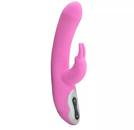 Розовый вибратор с клиторальным стимулятором TRI RABBIT - 22 см.