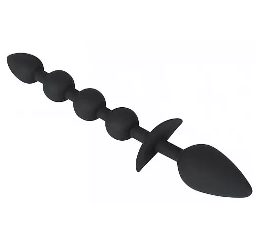 Чёрная анальная цепочка с рукоятью в виде пробки