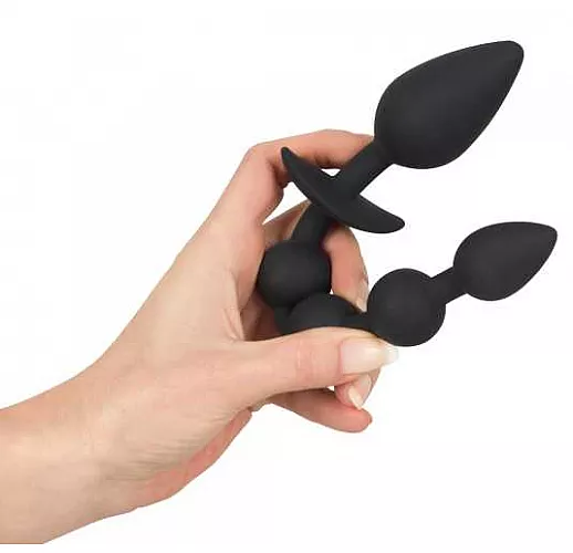 Чёрная анальная цепочка с рукоятью в виде пробки