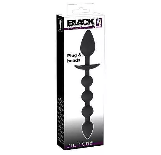 Чёрная анальная цепочка с рукоятью в виде пробки