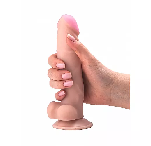 Телесный фаллоимитатор из киберкожи "NeoSkin" с выраженным рельефом, на присоске - 19 см.