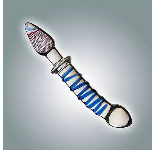 Анально-вагинальный стеклянный фаллоимитатор с анальным ограничителем - 23 см.