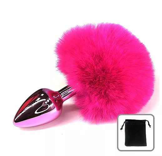 Металлическая анальная пробка Hare с заячьим хвостом из натурального меха розового цвета - 11,5 см.