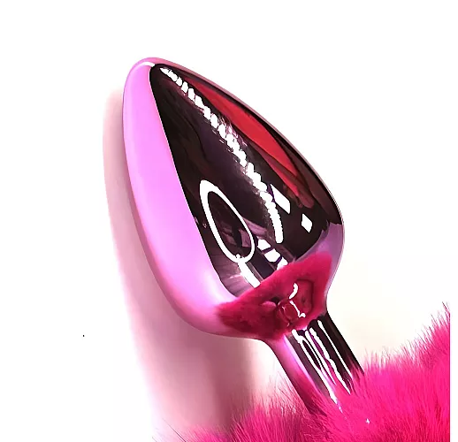 Металлическая анальная пробка Hare с заячьим хвостом из натурального меха розового цвета - 11,5 см.