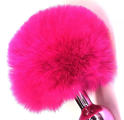 Металлическая анальная пробка Hare с заячьим хвостом из натурального меха розового цвета - 11,5 см.