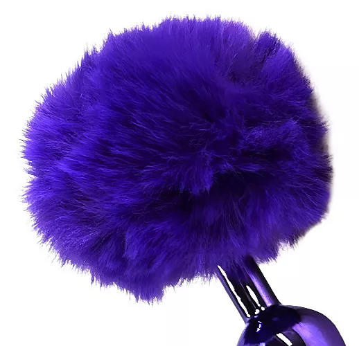 Металлическая анальная пробка Hare с заячьим хвостом из натурального меха лилового цвета - 11,5 см.