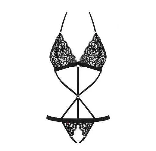 Ажурное боди с переплетением бретелей на животике и интимным доступом L-XL