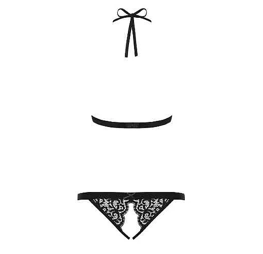 Ажурное боди с переплетением бретелей на животике и интимным доступом L-XL