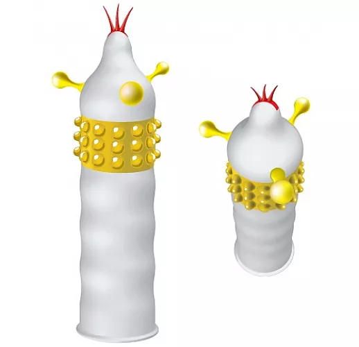 Презерватив Luxe Maxima "Желтый дьявол" с мягоньким хохолком и 3 руками с шариками-кулаками - 1 шт.