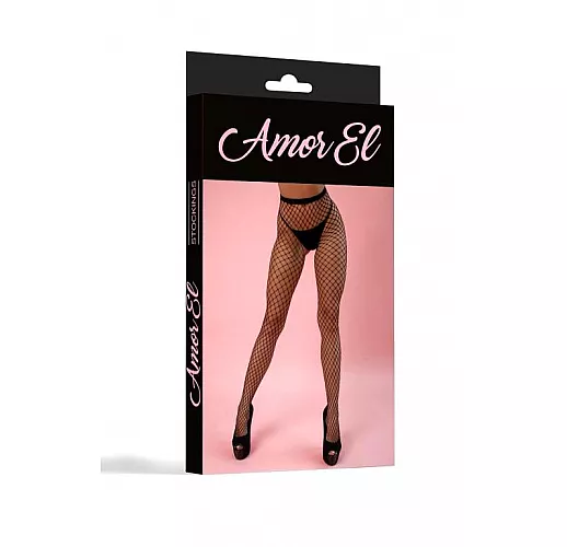 Колготы в мелкую сеточку Mostoles от Amor El с доступом, чёрного цвета S-M-L