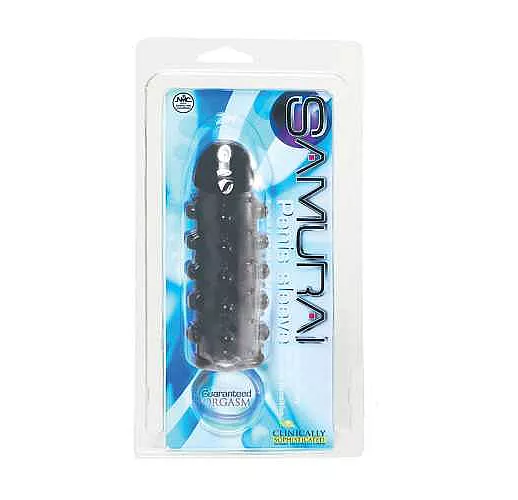 Дымчатая стимулирующая насадка с закрытой головкой SAMURAI PENIS SLEEVE BLACK - 14,5 см.