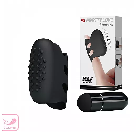 Черная силиконовая вибронасадка на палец Steward с "шишечками" для дополнительной стимуляции