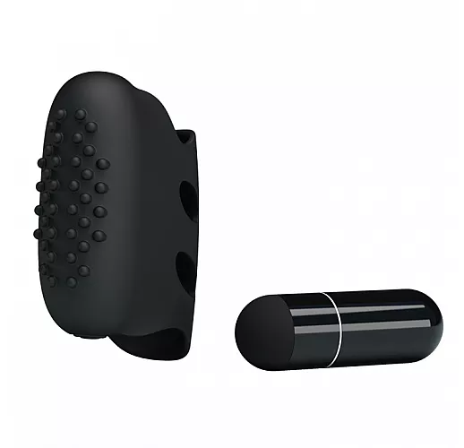 Черная силиконовая вибронасадка на палец Steward с "шишечками" для дополнительной стимуляции