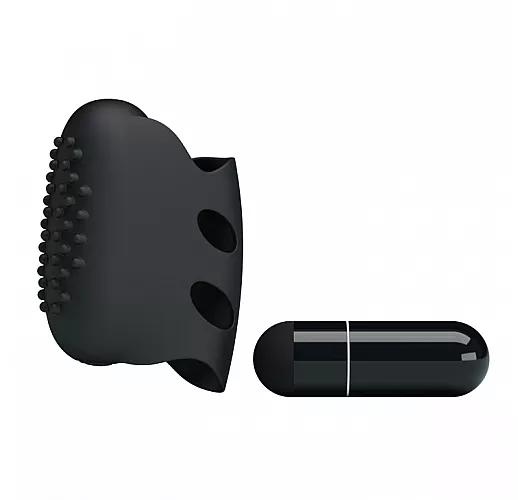 Черная силиконовая вибронасадка на палец Steward с "шишечками" для дополнительной стимуляции