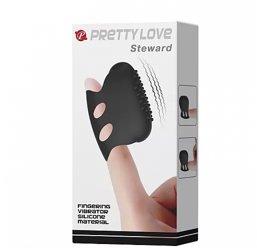 Черная силиконовая вибронасадка на палец Steward с "шишечками" для дополнительной стимуляции