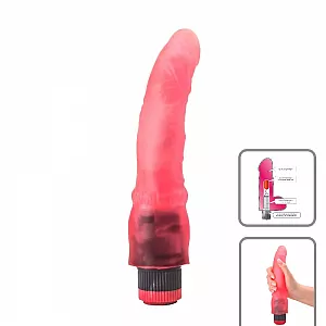 Розовый гелевый вибромассажёр со встроенным пультом управления вибрацией - 19,3 см.