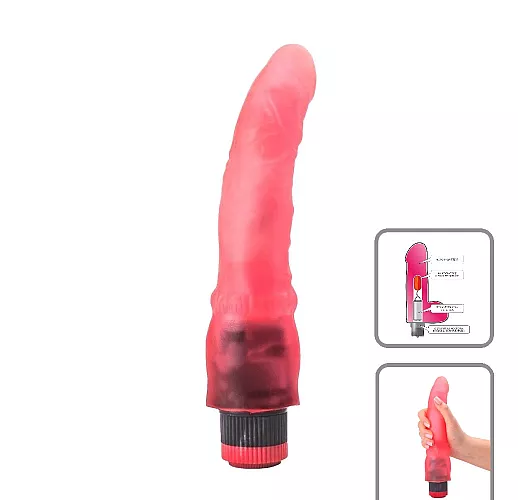 Розовый гелевый вибромассажёр со встроенным пультом управления вибрацией - 19,3 см.