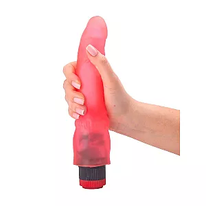 Розовый гелевый вибромассажёр со встроенным пультом управления вибрацией - 19,3 см.