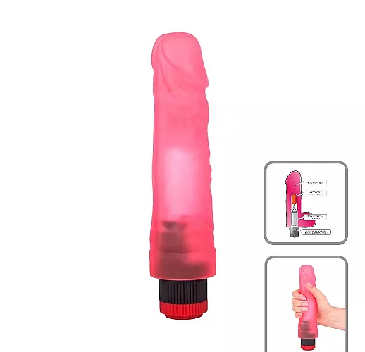 Розовый гелевый вибромассажёр в форме фаллоса со встроенным пультом управления вибрацией - 20,5 см.