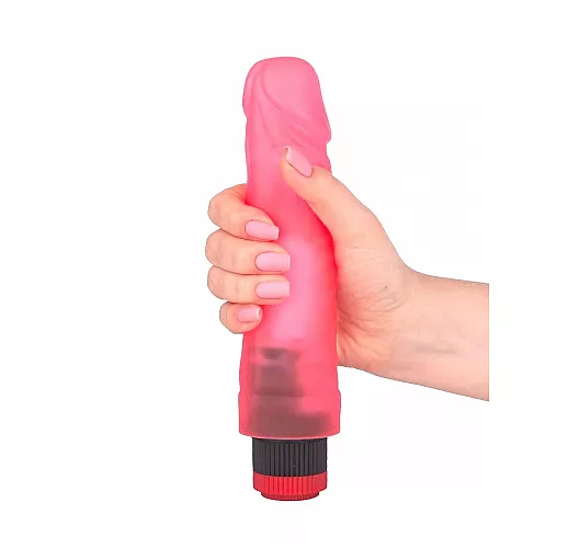 Розовый гелевый вибромассажёр в форме фаллоса со встроенным пультом управления вибрацией - 20,5 см.