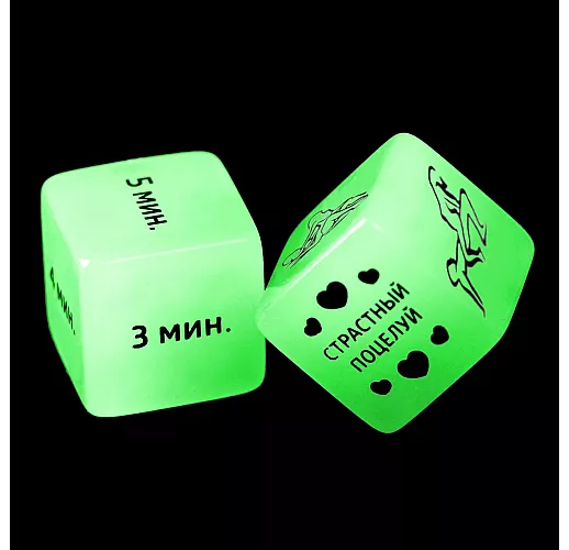 Игровые неоновые кубики для взрослых «Ахи-вздохи. Время любви» - 2 шт.