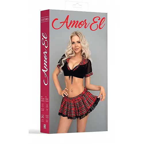 Игровой костюм "Дерзкой школьницы" из 2 предметов S-M черный с красным