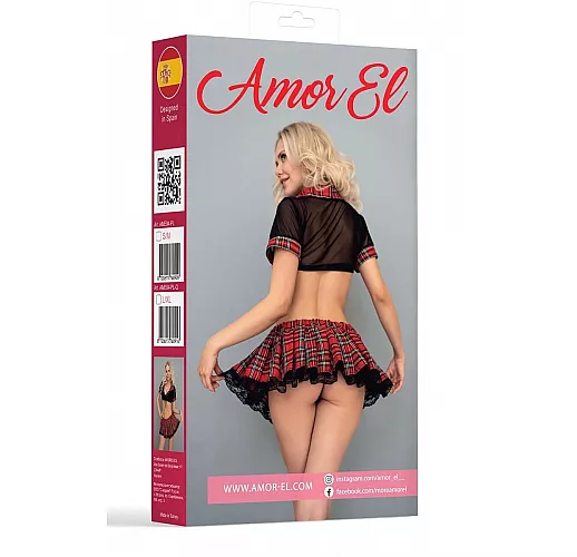 Игровой костюм "Дерзкой школьницы" из 2 предметов S-M черный с красным