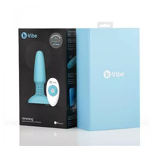 Голубая вибропробка с ротацией шариков RIMMING REMOTE CONTROL PLUG TEAL - 15,2 см.