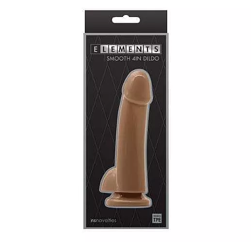 Кофейный гладкий фаллоимитатор на присоске с мошонкой Smooth 4 Inch Dildo - 14,6 см.