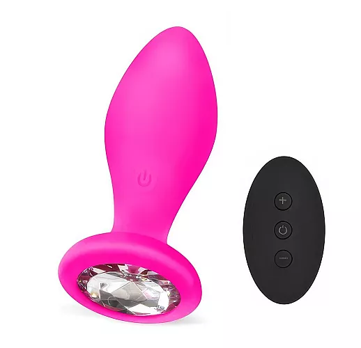 Анальная вибропробка Sexy Friend "Love Play" с прозрачным стразом, 10 режимов, ДУ, USB - 8,5 см.