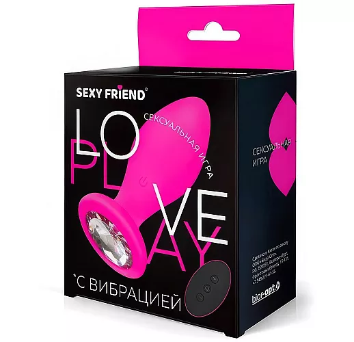 Анальная вибропробка Sexy Friend "Love Play" с прозрачным стразом, 10 режимов, ДУ, USB - 8,5 см.