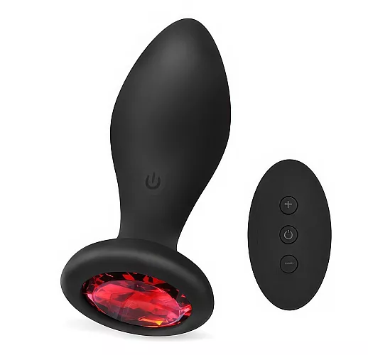 Анальная вибропробка Sexy Friend "Love Play" с рубиновым стразом, 10 режимов, ДУ, USB - 9 см.