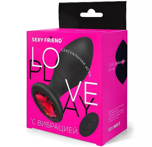Анальная вибропробка Sexy Friend "Love Play" с рубиновым стразом, 10 режимов, ДУ, USB - 9 см.