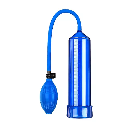 Синяя вакуумная помпа Discovery "Racer Blue" в к-т с эрекционным кольцом - 25 см. ⌀ 5,6 см.