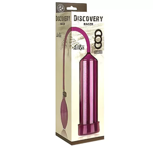 Фиолетовая вакуумная помпа Discovery "Racer Purple" в к-т с эрекционным кольцом - 21,5 см. ⌀ 5,6 см.