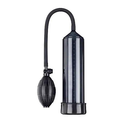 Чёрная вакуумная помпа Discovery "Racer Сharcoal" в к-т с эрекционным кольцом - 25 см. ⌀ 5,6 см.