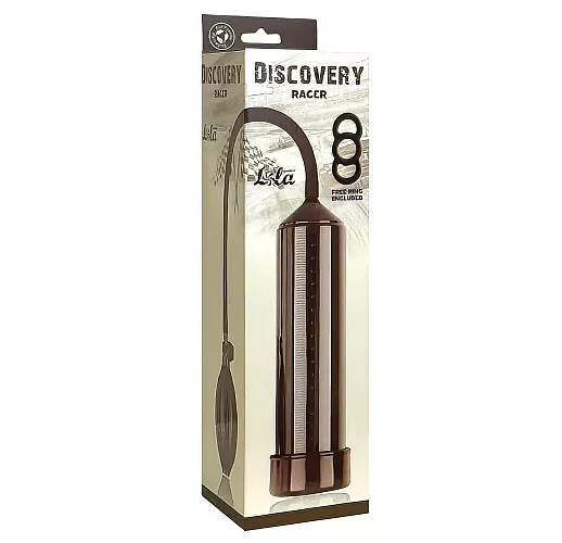 Чёрная вакуумная помпа Discovery "Racer Сharcoal" в к-т с эрекционным кольцом - 25 см. ⌀ 5,6 см.