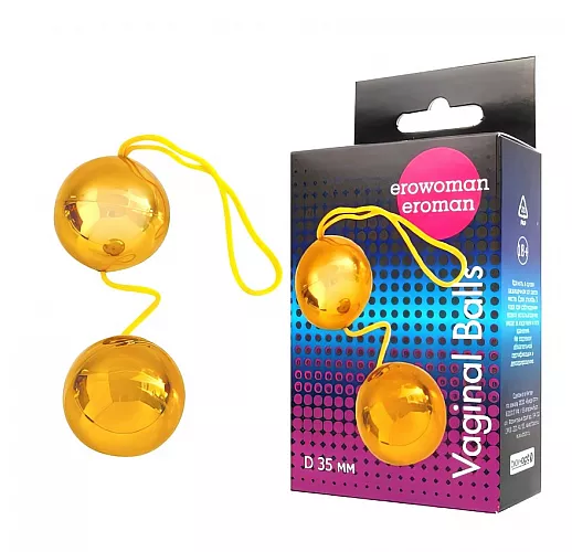 Золотистые гладкие вагинальные шарики Erowoman "Vaginal Balls" - 50 грамм, ⌀ 3,5 см.