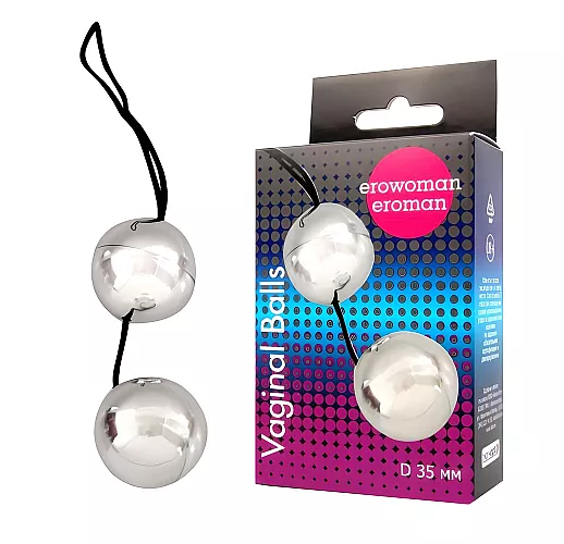 Серебристые гладкие вагинальные шарики Erowoman "Vaginal Balls" - 50 грамм, ⌀ 3,5 см.