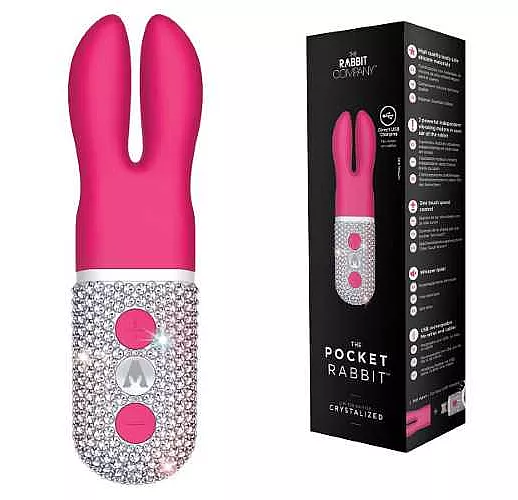 Розовый вибратор с ушками The Pocket Rabbit, украшенный кристаллами