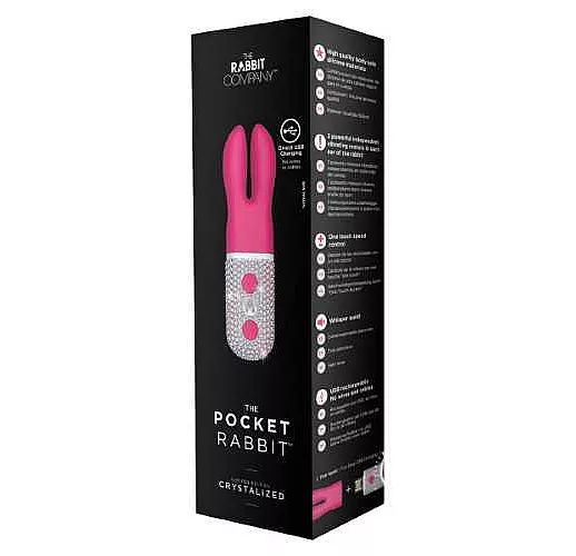 Розовый вибратор с ушками The Pocket Rabbit, украшенный кристаллами