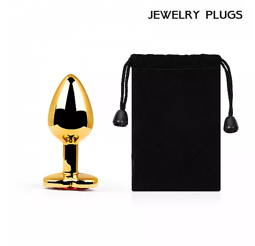 Золотистая анальная втулка с красным кристаллом-сердечком